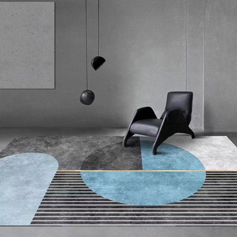 Blue Striped Pattern Rug Polyester Modern Rug Washable Rug for Drawing Room