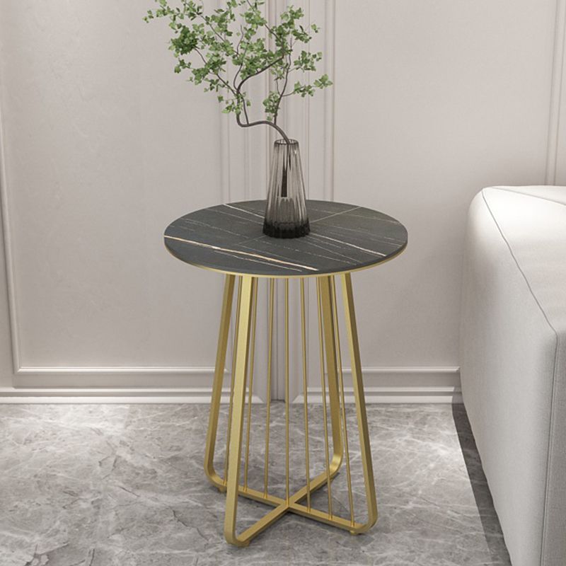 24" Tall Contemporary Round Sintered Stone Side End Table with Metal Frame