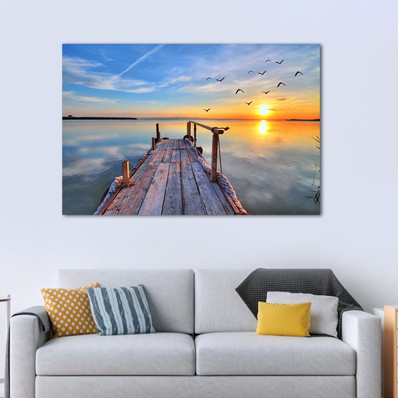 Sundown Bridge Seascape Canvas Textured Contemporary House Interior Wall Art Print