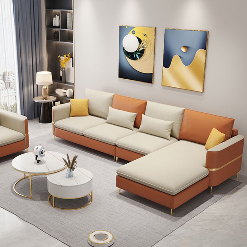 106.3" W x 62.3" D x 35.4" H Square Arm Sofa & Chaise, Loose Faux Leather Back Sofa