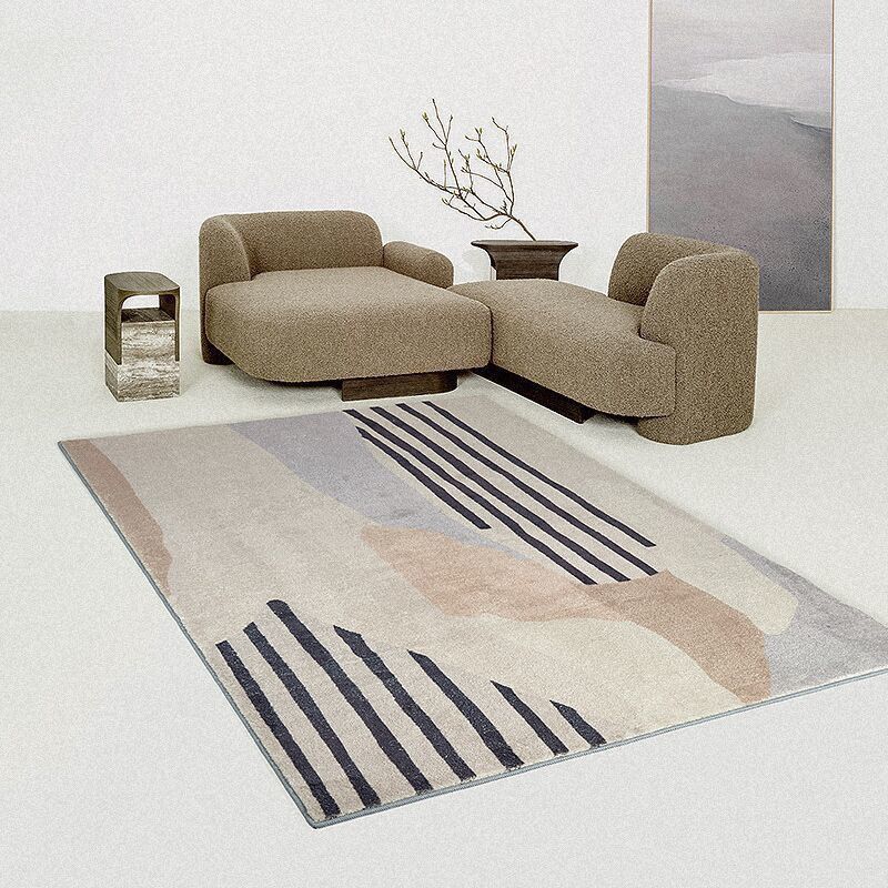 Brown Casual Rug Polyester Striped Rug Non-Slip Backing Rug for Home Decor