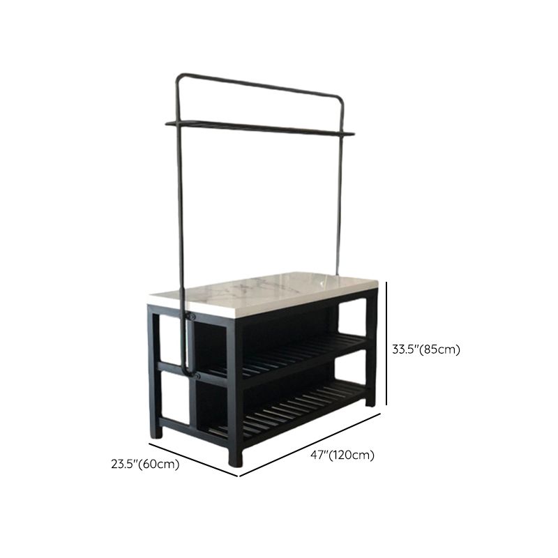 Modern Rectangular Faux Marble Kitchen Island Table with Pot Rack