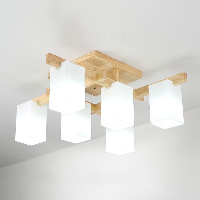 Plafonnier Semi-encastré géométrique en verre, plafonnier en bois de Style concis moderne pour salon