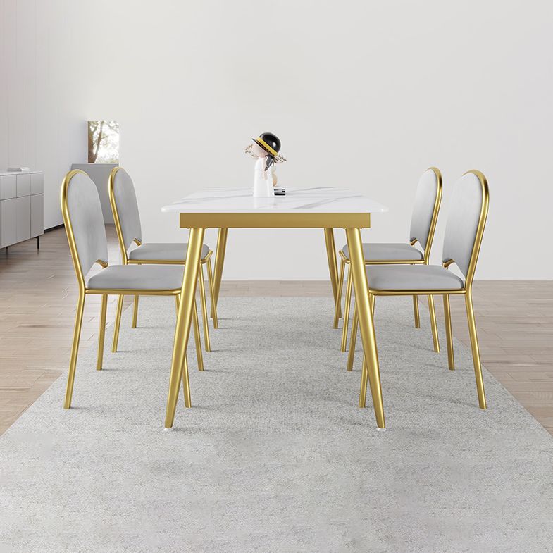 Minimalist Sintered Stone White Dining Set Rectangle Shape Standard Dining Set for Kitchen