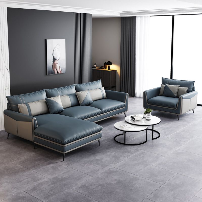 Scandinavian 35.43 " H Faux Leather Flared Arm Sofa & Chaise F