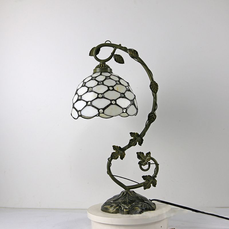 Weathered Bronze Gooseneck Table Lamp Traditional Stained Glass 1 Bulb Bedroom Night Light