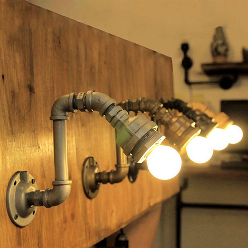 Black/Bronze 1 Head Wall Mount Light Rustic Industrial Metal Exposed Bulb Sconce Lighting with Pipe