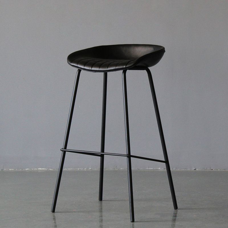 Industrial Matte Finish Leather Barstool Living Room Low Back Stool