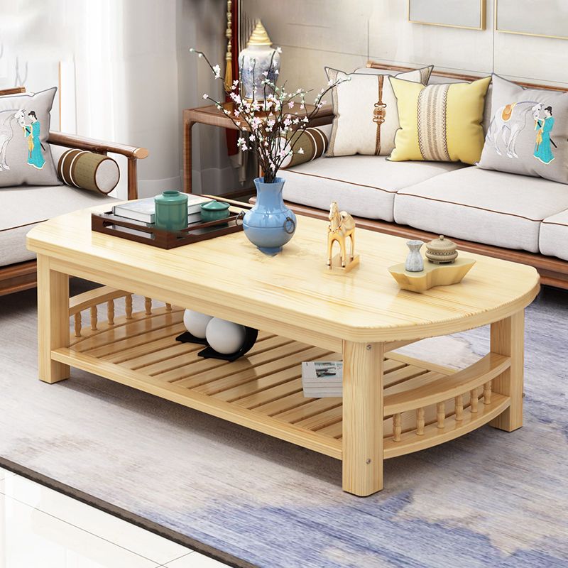 20"H Contemporary Coffee Table Solid Wood Storage Cocktail Table