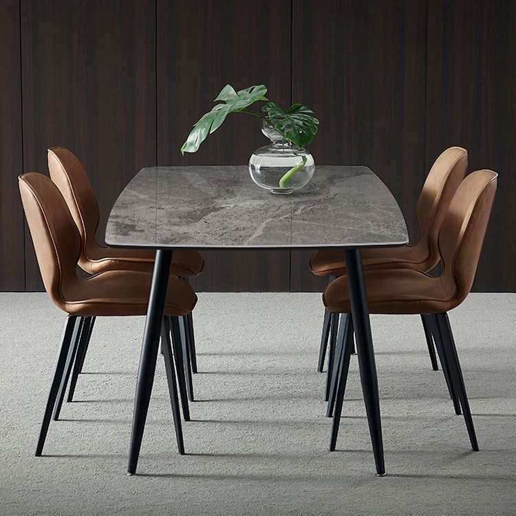 Metal Industrial Rectangle Dining Table Grey Sintered Stone Table with 4 Legs