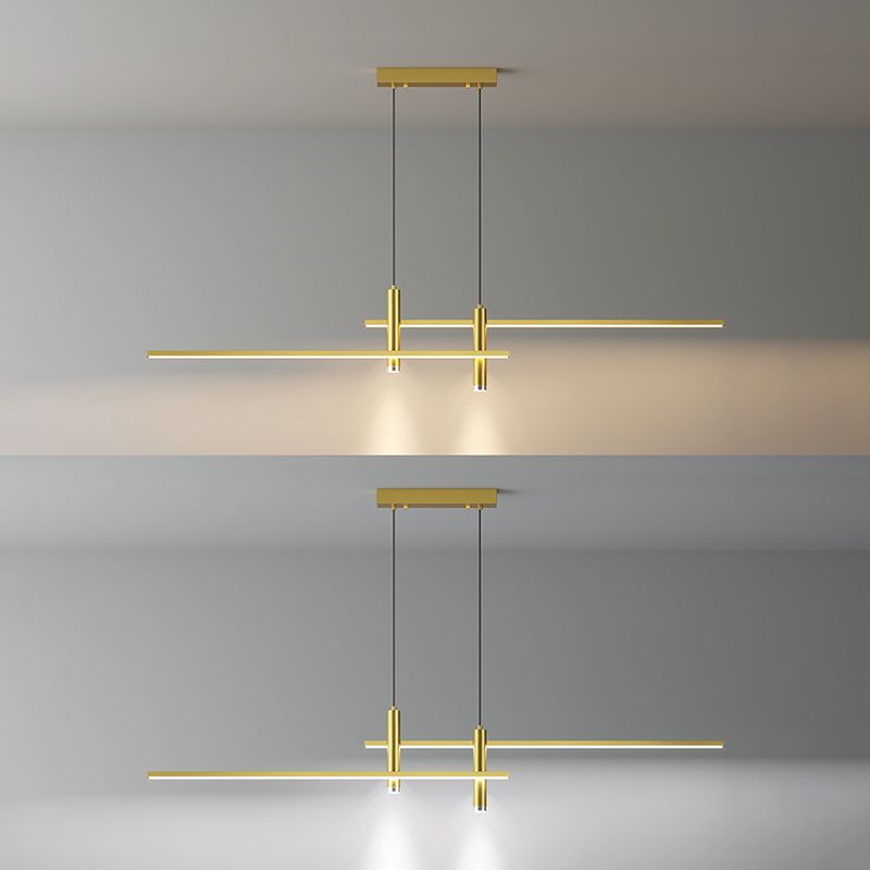 Dinning Room LED Hanging Ceiling Light Modern Island Chandelier Light with Linear Metal Shade