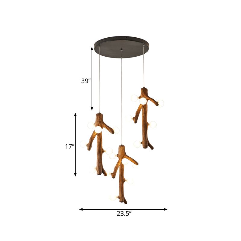 Modernism Branch Resin Multi-plafond Light 18 têtes d'éclairage suspendu en marron avec conception de bulbe exposée