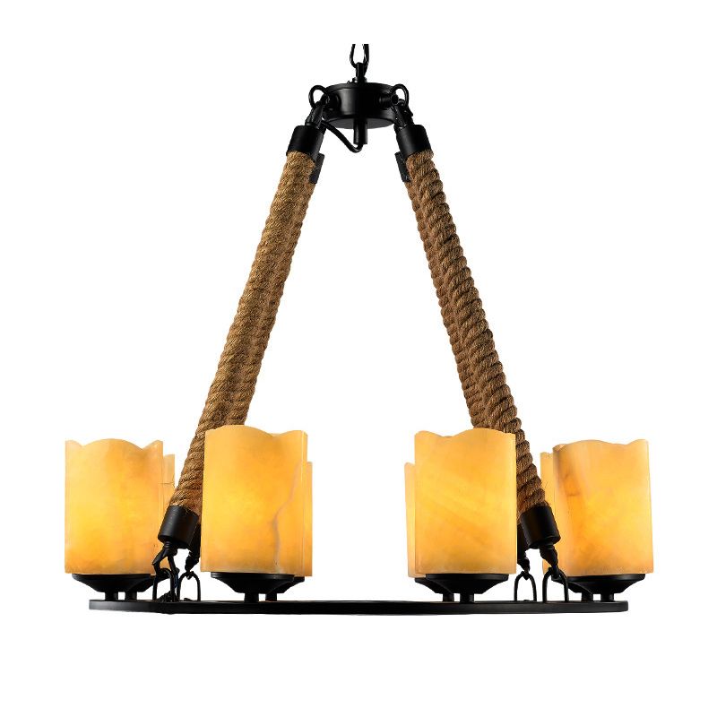 8 Lights Round Chandelier Lighting Rustic Yellow Metal Pendant Light Fixture for Living Room