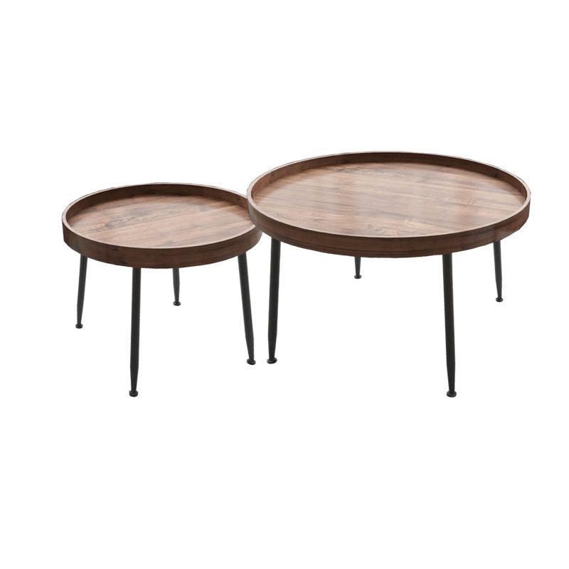 Round Black/Brown Metal Coffee Table Tray Top Cocktail Table