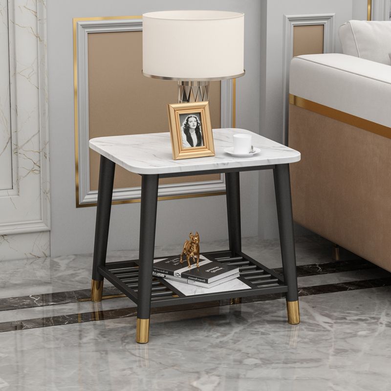 Rectangle Slate Top Side Table 21.65" Tall Metal 4 Legs End Table with Shelf