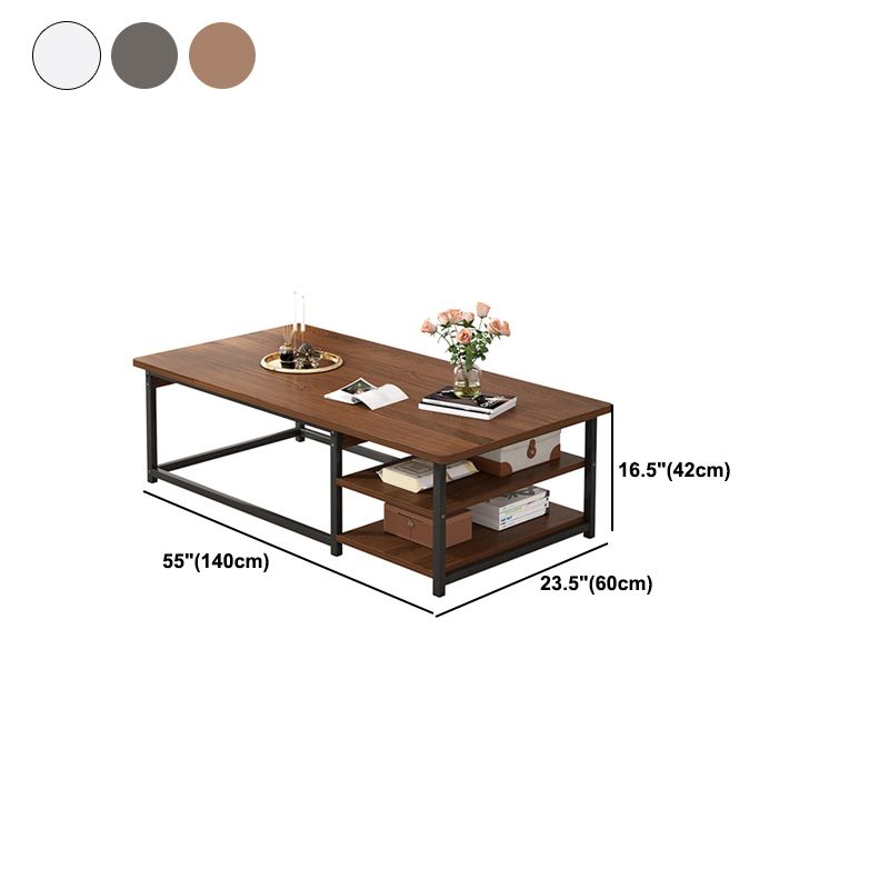 Modern Rectangular Frame Coffee Cocktail Table with Storage Shelves