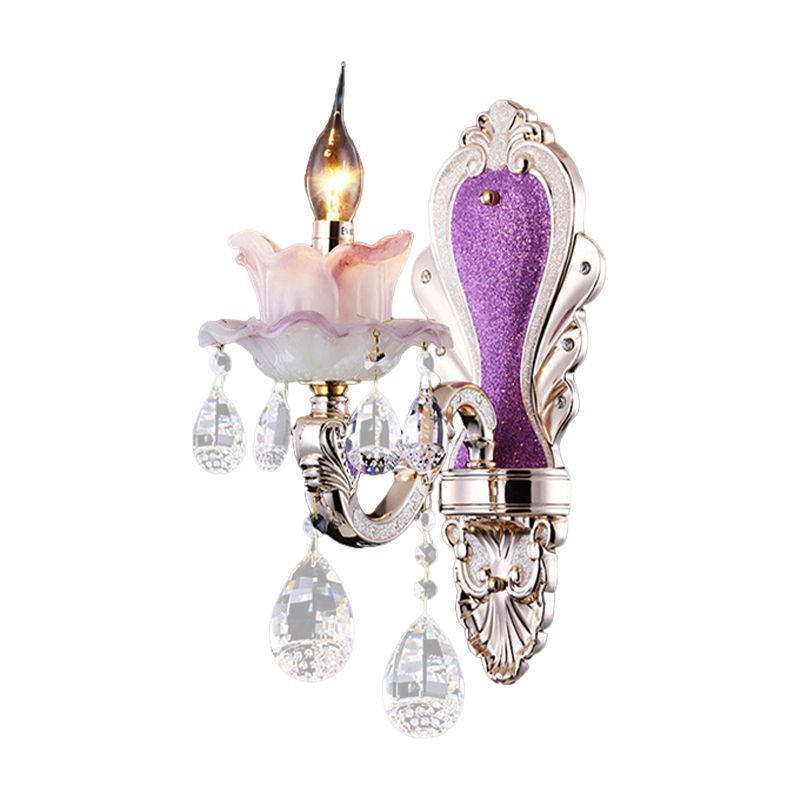 Luz de montaje de pared de candelabra morado 1/2 luces de jade jade luminidad con caída de cristal