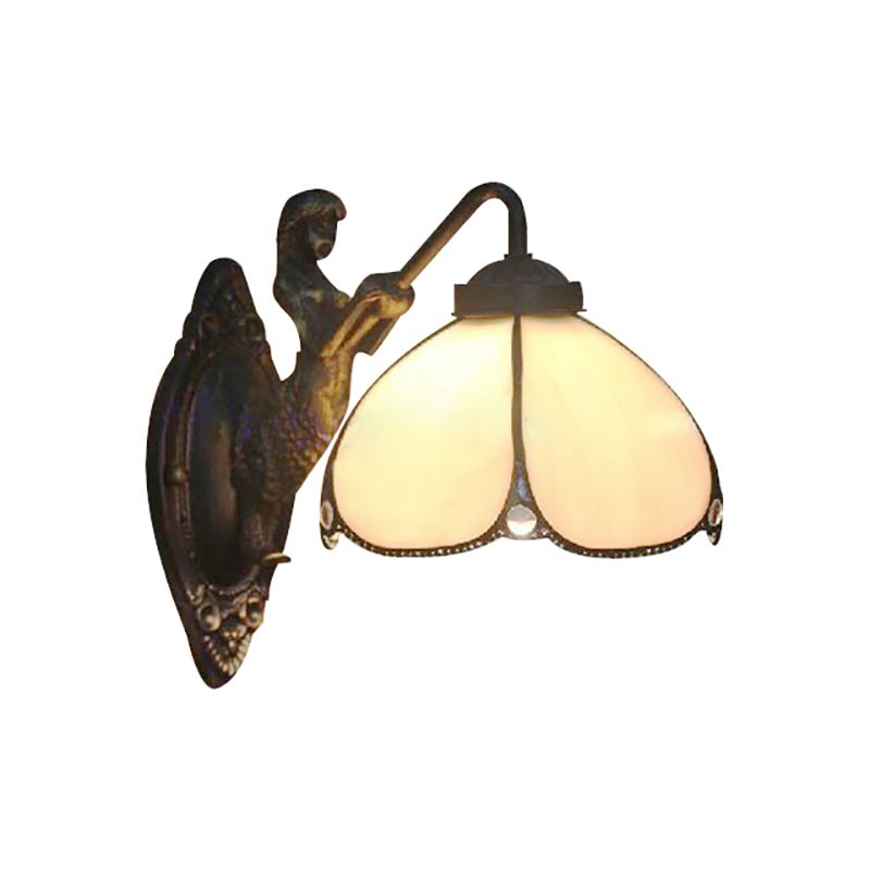 Petal Wall Light Fixture Tiffany Beige Glass 1 Head Sconce Light with Mermaid Decoration for Corridor