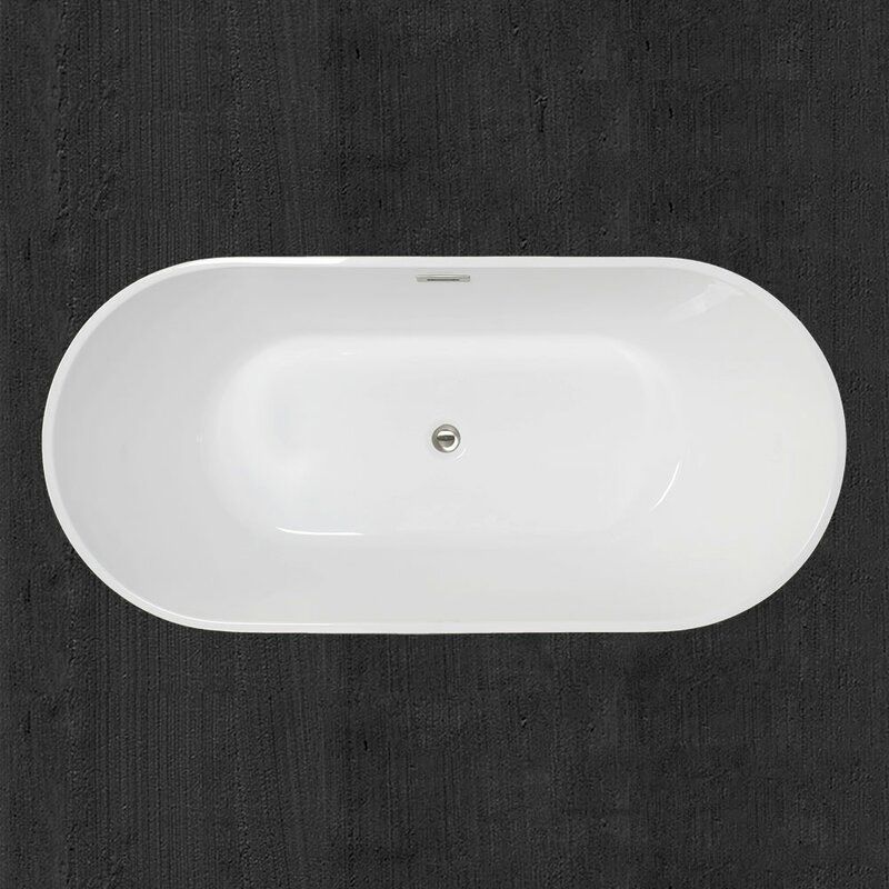 Acrylic Oval Bathtub with Overflow Trim White Soaking Tub with Drain