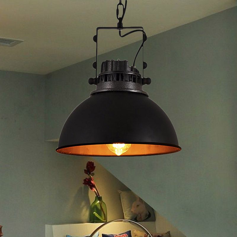 Dome Shade Restaurant Pendant Light Fixture Industrial Metal 1 Bulb Black Hanging Ceiling Light
