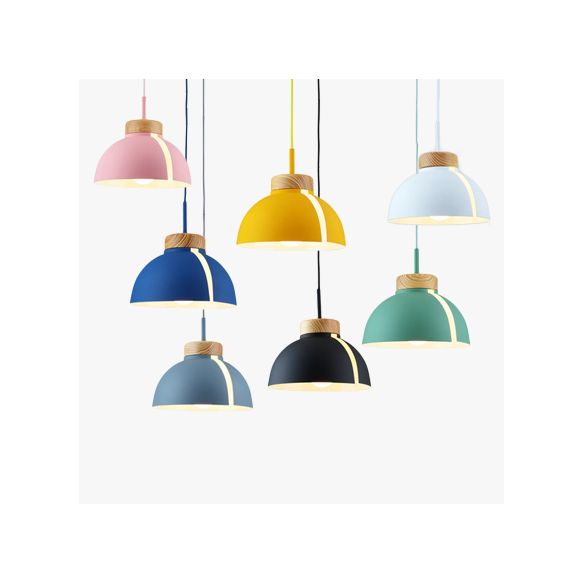 Nordic 1 Light Suspension Light with Metal Shade Pink/White/Black Dome Ceiling Pendant Light