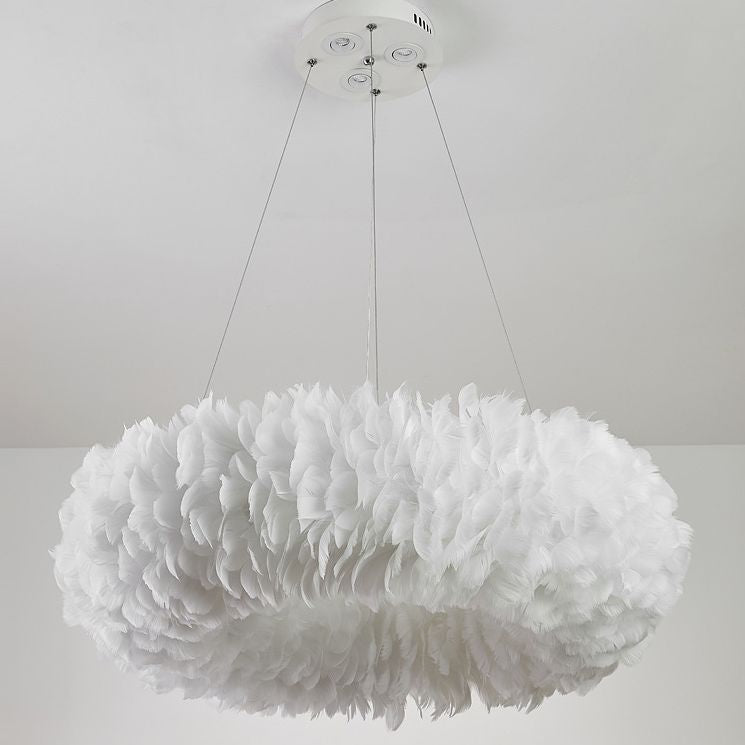 Feather Donut Chandelier Pendant Light Nordic Style White Pendant Lighting Fixture