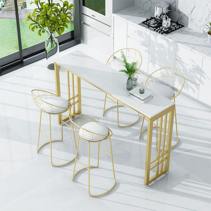 Glam Style Rectangle Bar Table Faux Marble Fixed Bar Height Table for Indoor