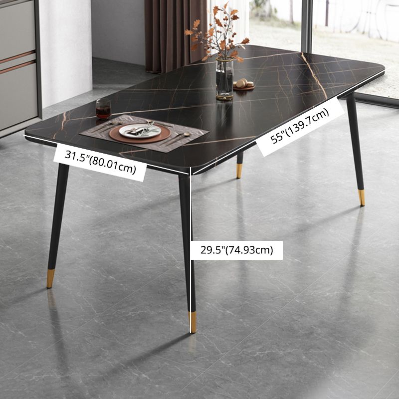 Contemporary Metallic Fixed Dining Table Rectangle Formal Dinette Set with Balck Base