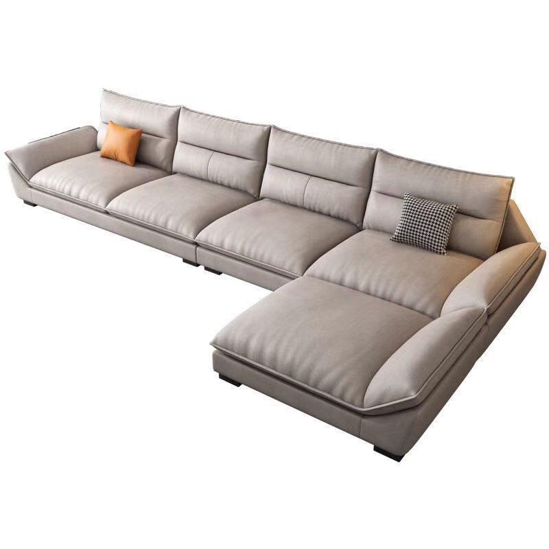 Flared Arm Beige Sectional Sofa with Chaise Pillowed Back Cushions Couch Sectional