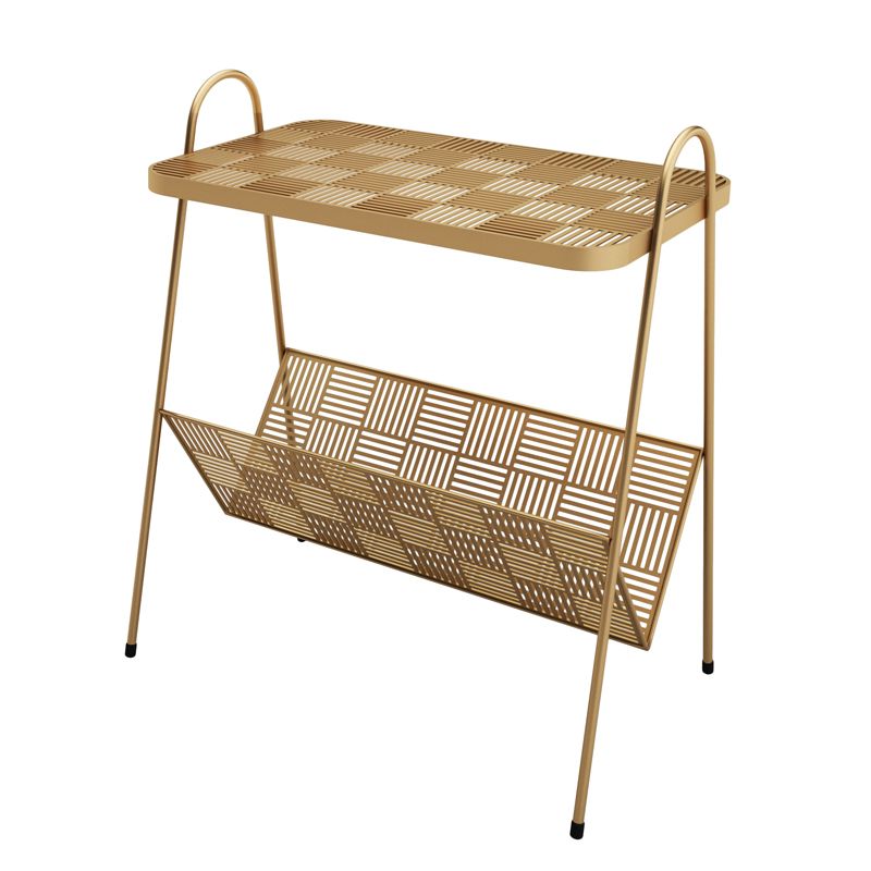 22.8" Tall Rectangle Top Side Table Iron Sled Base End Table with Magazine Holder