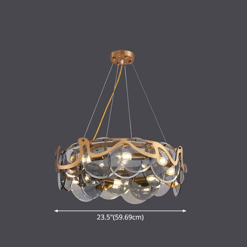 Postmodern Circles Suspended Lighting Fixture Glass Restaurant Island Light in Brass
