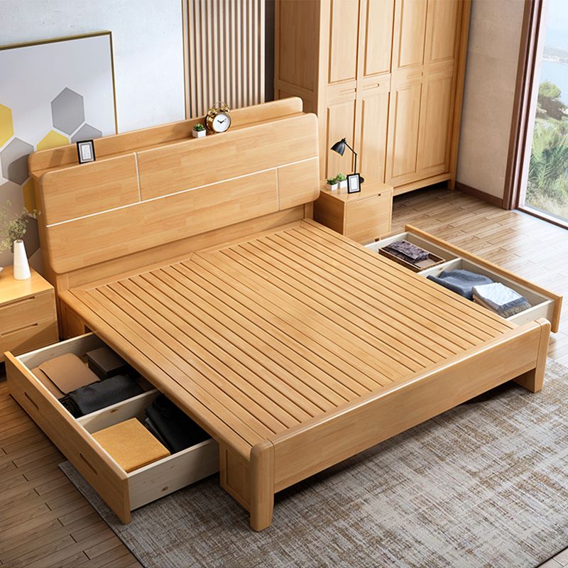 Scandinavian Solid Wood Bed with Headboard 39.37" Tall Standard Bed