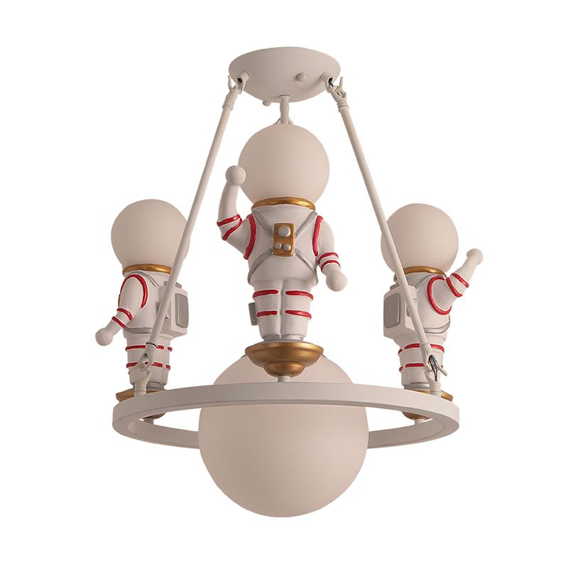 Cartoon Astronaut Chandelier Light Resin Child Room Pendant Light Fixture with Acrylic Shade in White