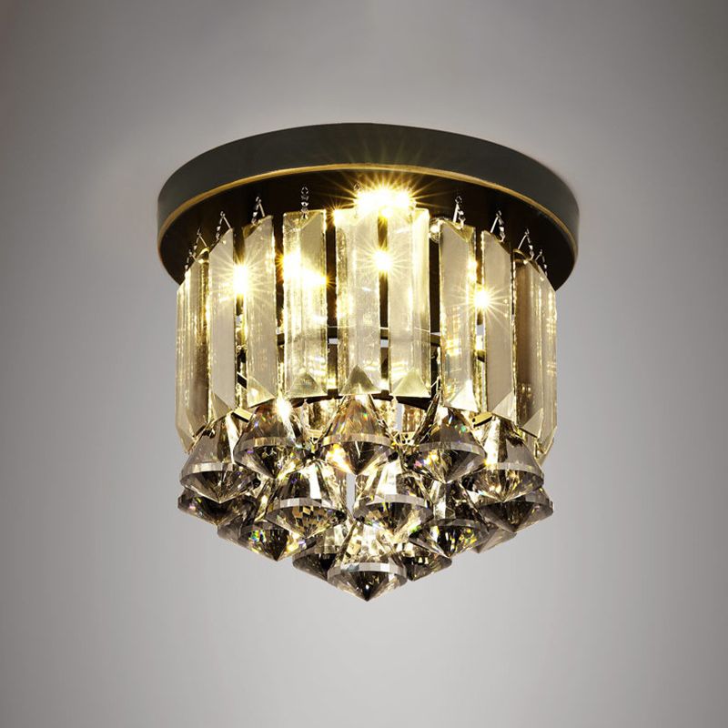 Smoke Gray Crystal Round Flushmount Simple 1 Bulb Hallway Ceiling Flush Mount Light
