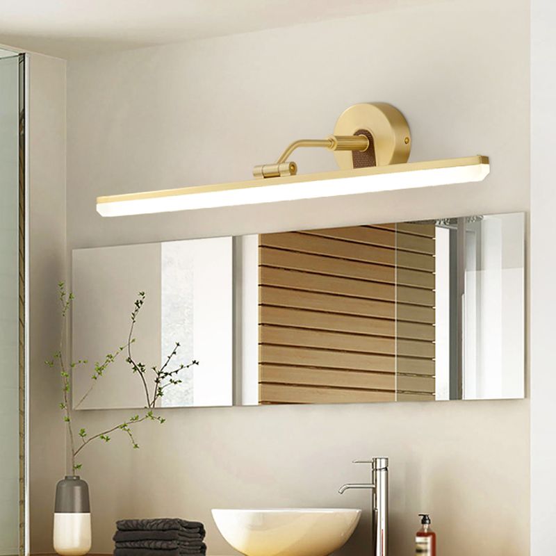 LED Bathroom Wall Sconce Minimal Gold Adjustable Vanity Light Fixture with Linear Acrylic Shade