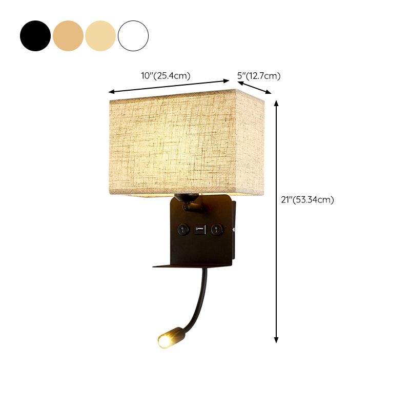 Metal Adjustable Modern Wall Sconce Rectangle Shape Wall Light with Fabric Shade for Study