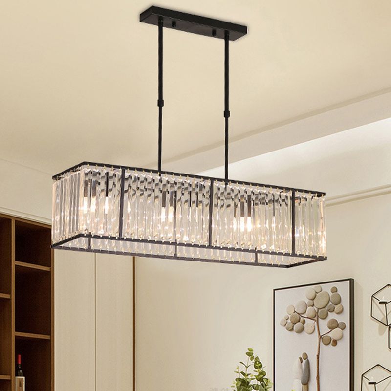 Contemporary Hanging Light Rectangular Island Lighting with Crystal for Dining Room