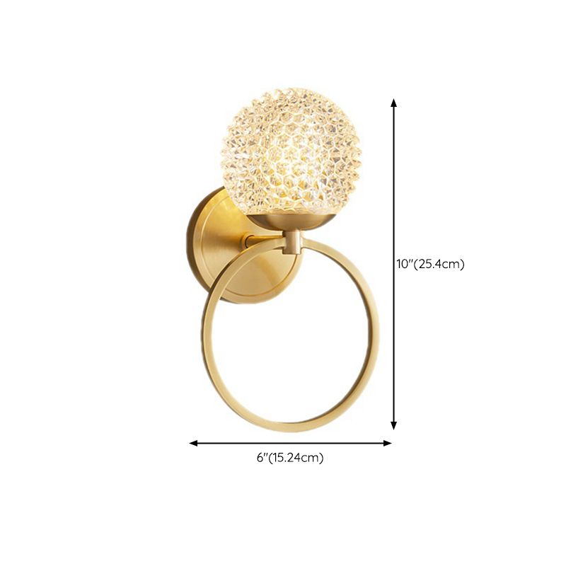 Brass and Crystal 1 - Light Wall Armed Sconce Globe Shade Wall Light in Gold
