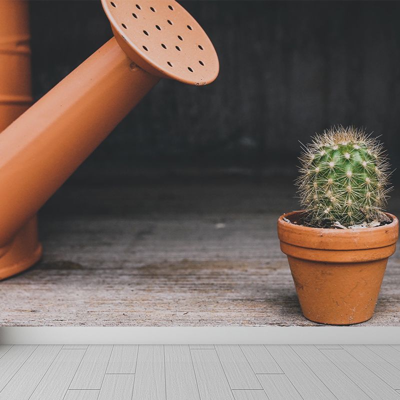 Modern Green Plant Wall Mural with Potted Cactus Pattern for Bar Decoration