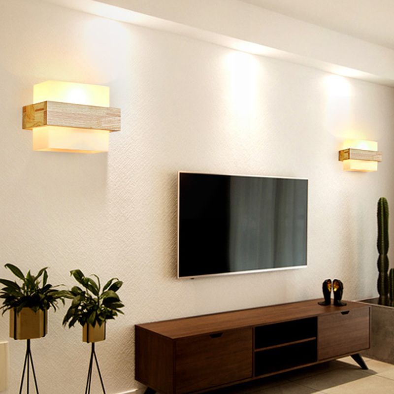 Gamique en bois de style minimalisme contemporain Éclairage d'éclairage de nuance en verre blanc givré pour chambre à coucher