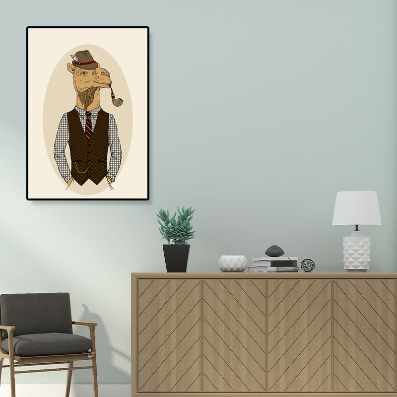 Gentleman Mr Deer Wall Art Kids Cool Animal Canvas Print in Pastel Color for Bedroom