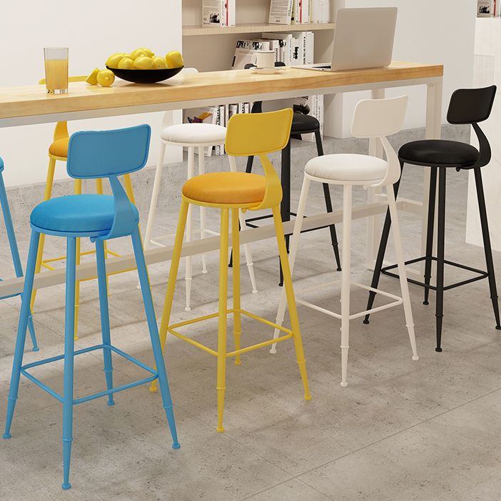 Nordic Armless Backrest Counter Stool Iron Kitchen Bar Stool with Leather Cushion