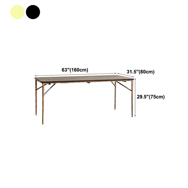 Traditional Luxury Dining Table Rectangle Solid Wood Dining Table with Metal Base