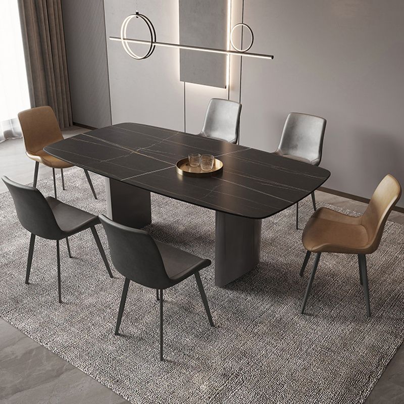 Modern Rectangle Stone Table Standard Height Double Pedestal Dining Table