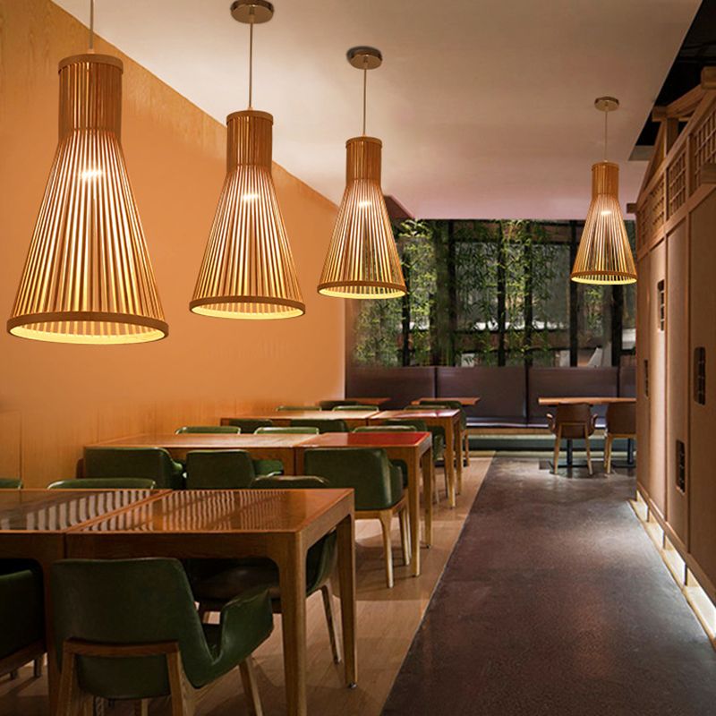 1 Leichte Anhängerlampe mit Holzrahmen Moderne Federleuchten für Esszimmer