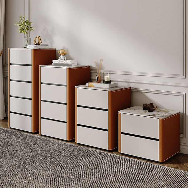 Contemporary Stone Storage Chest Bedroom Chest in White with Drawers