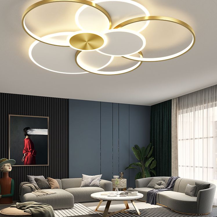 Multi-ring inbouw plafondverlichtingsarmaturen Moderne metalen plafondmontage kroonluchter voor woonkamer