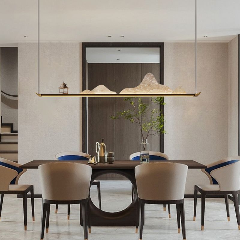 Lámpara de lámpara de metal moderna Pargante de isla LED lineal negra para sala de té