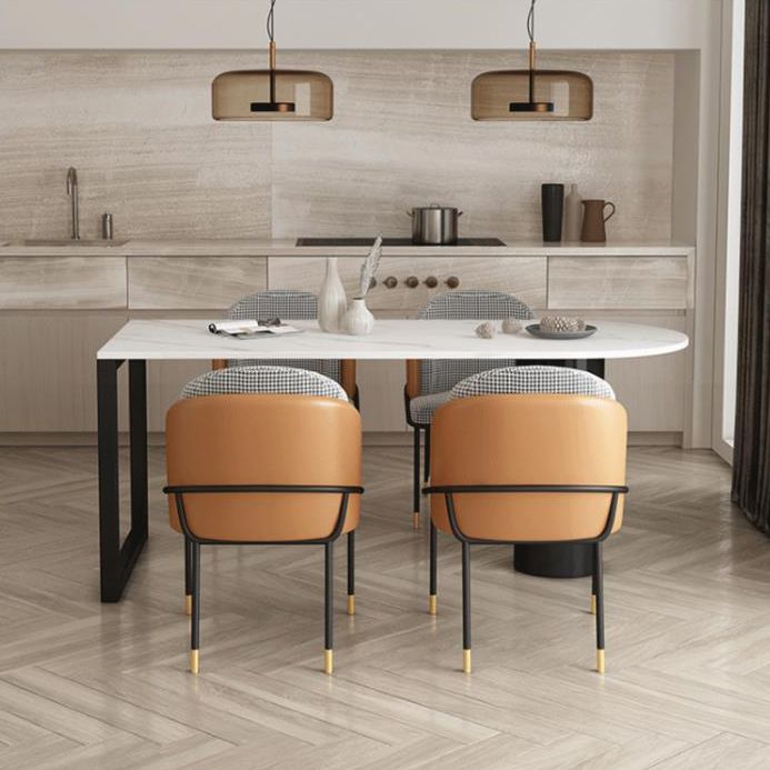 Round Stone Dining Table Modern Black-white Solid Wood Furniture with Double Pedestal