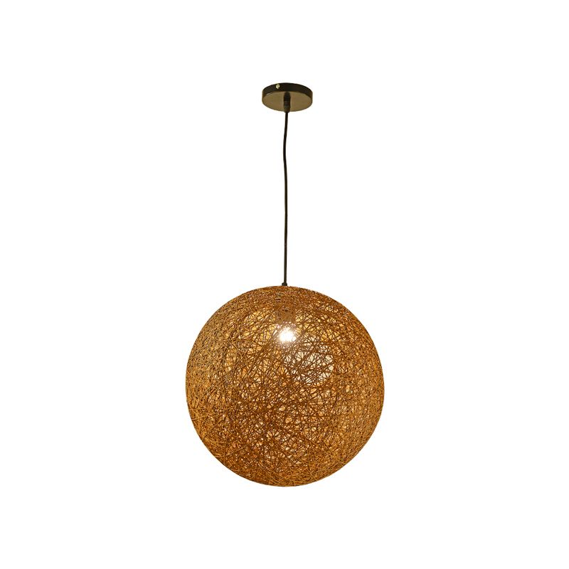 Rattan Sphere Hanging Light Fixture Artistic 1-Light Suspension Pendant for Living Room